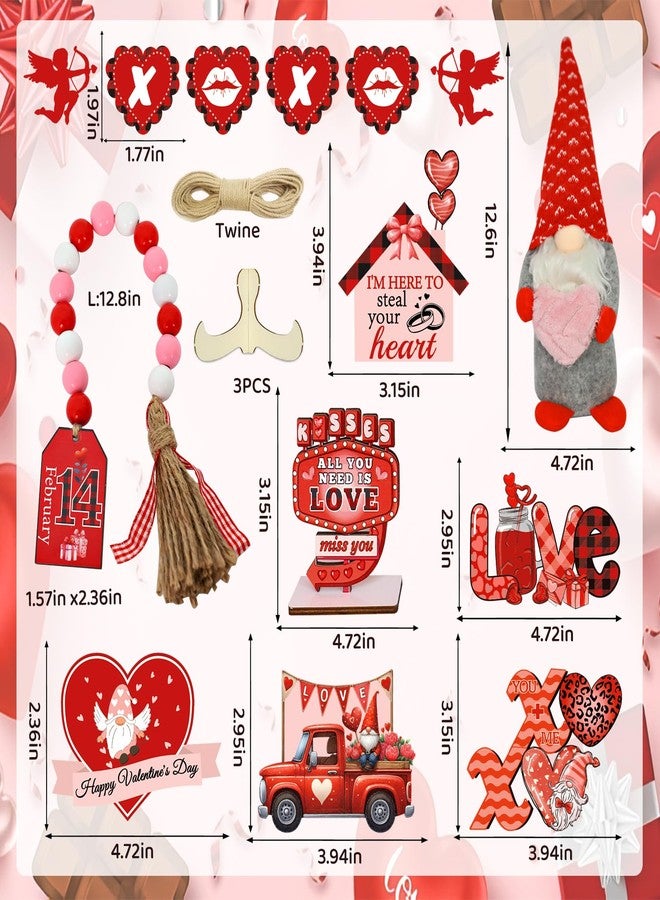 FINDRICH 16 Pcs Valentines Day Tiered Tray Decororations Set, Valentine Gnome Tiered Tray Decor-Valentine Gnome Plush Valentine Wood Signs Valentine Decorations for Home Kitchen Table Valentines Day Gift (Red) - Image 3